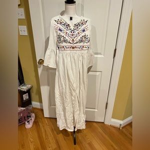 XS Maxi Linen embroidered Dress side zipper